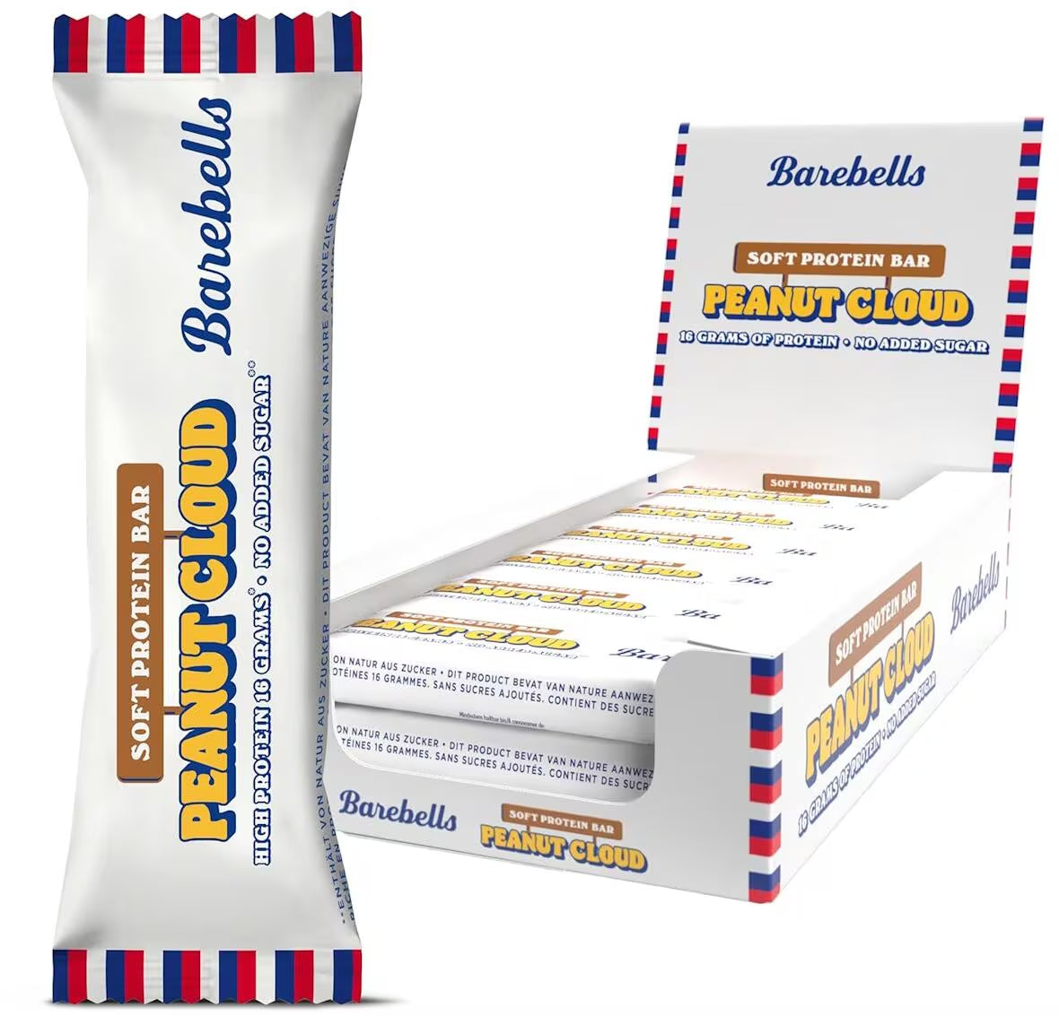 Barebells Soft Protein Bar Peanut Cloud Einzelriegel und Vorratsbox