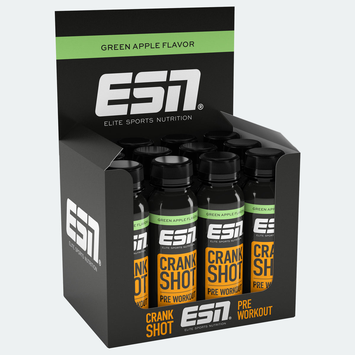 ESN Crank Shot Pre Workout Green Apple, Display mit kleinen Flaschen, Nahrungsergänzung für Sportler