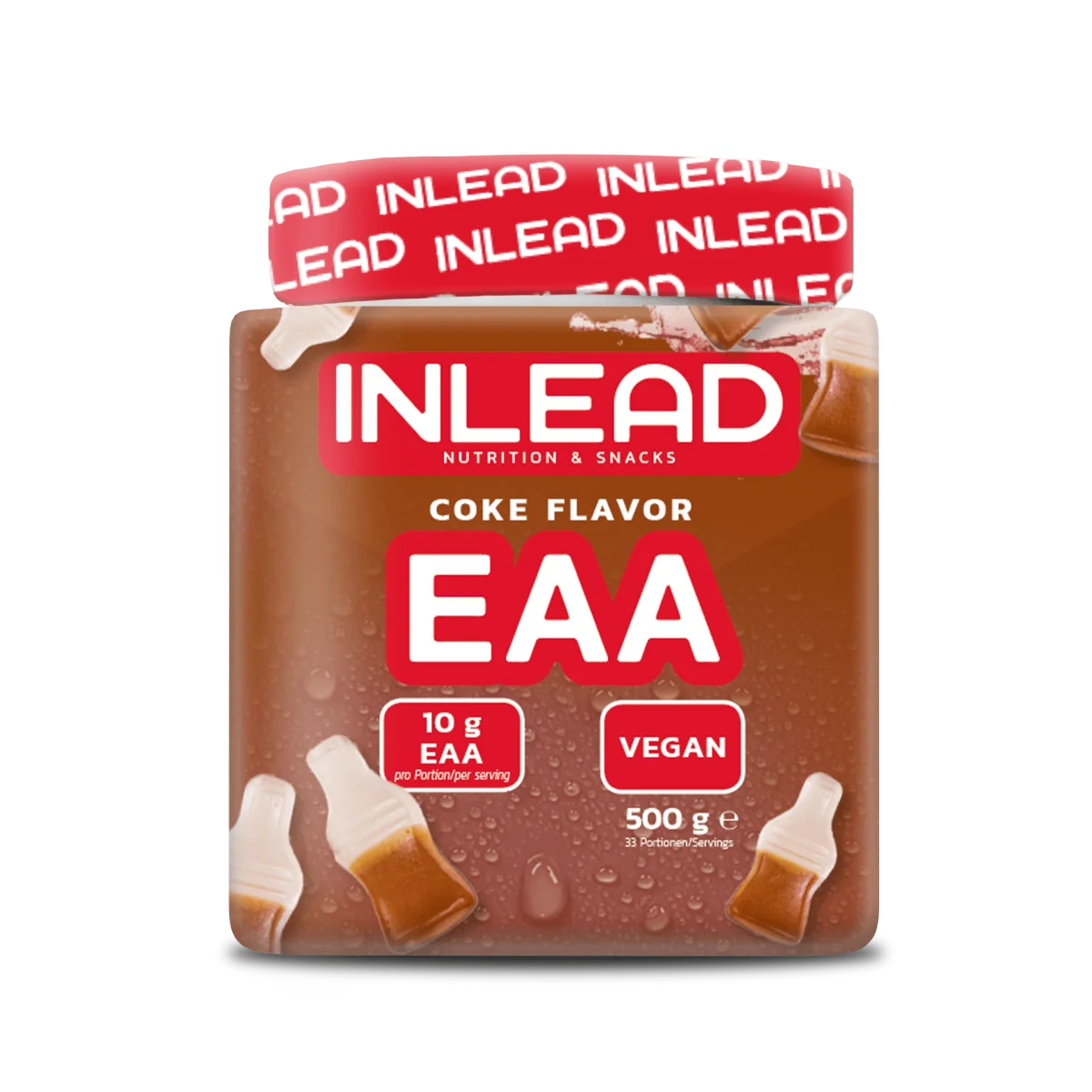 Inlead Nutrition EAA Pulver im 500g Becher, Sorte Coke Flavor, vegan.