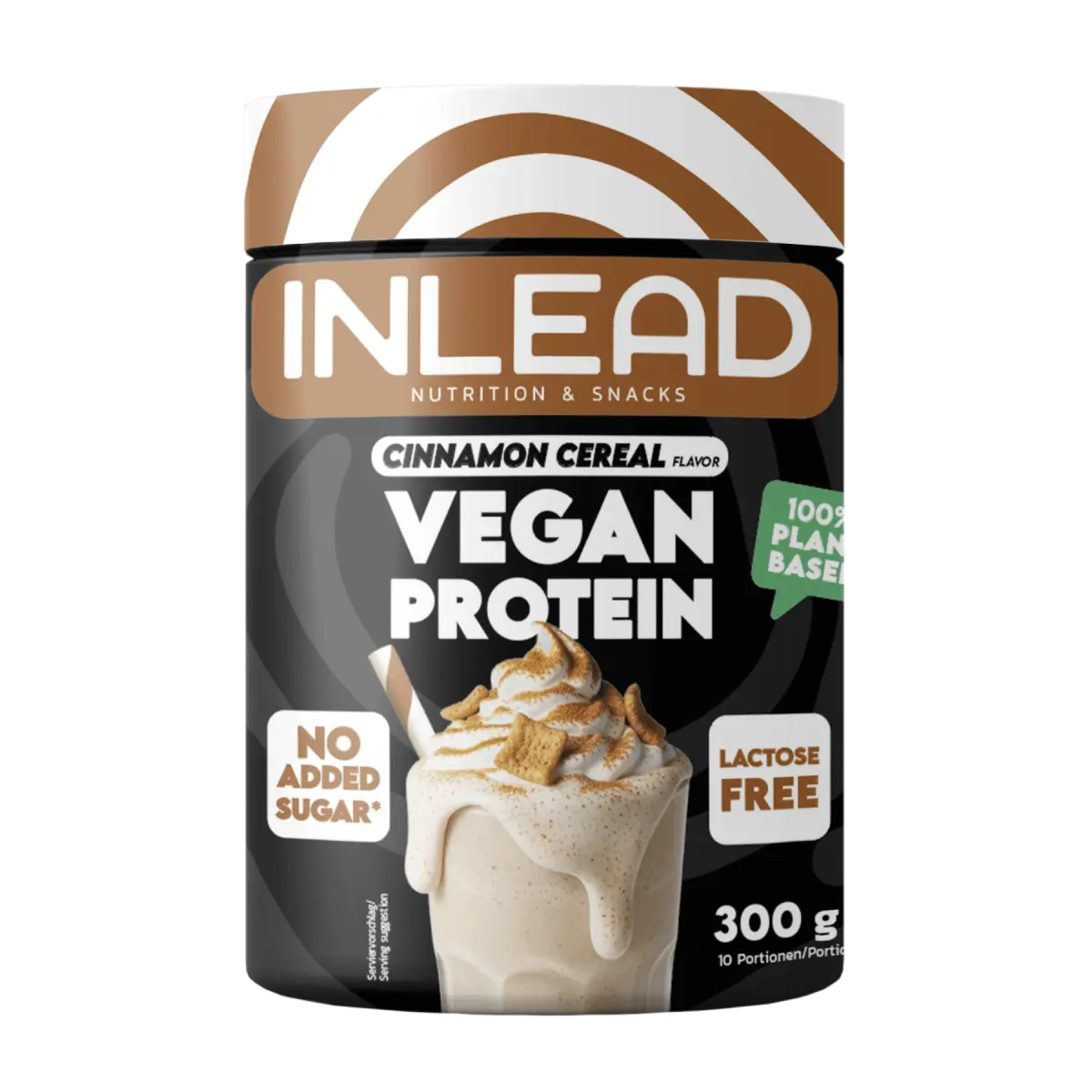 Inlead Vegan Protein Pulver mit Zimt-Müsli Geschmack, 300g, laktosefrei und ohne Zuckerzusatz.