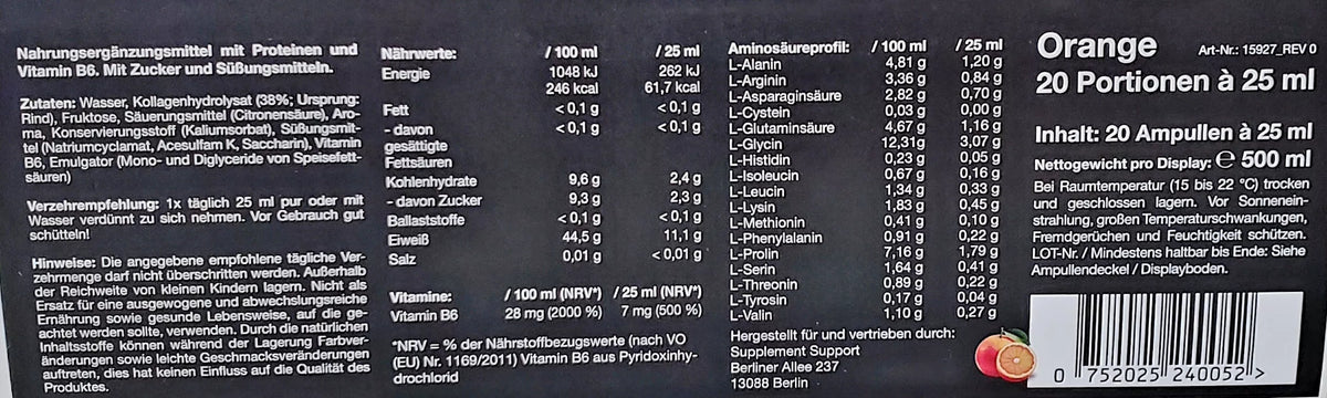 Supplement Support Liquid Amino - 25ml - trainings-booster.de