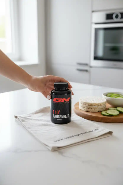 GN 110° Fahrenheit Nahrungsergänzungsmittel in moderner Küche mit gesundem Snack