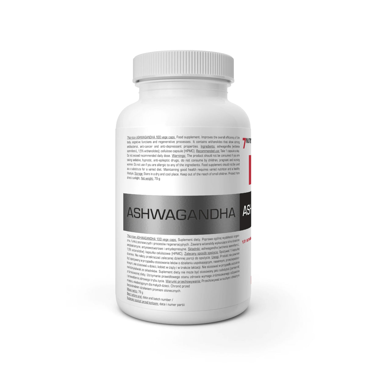 Ashwagandha 100 Veggie-Kapseln, Nahrungsergänzungsmittel für Regeneration und Leistung, weißes Fläschchen