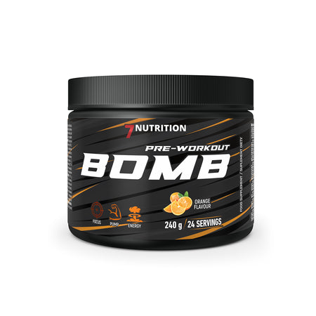 7Nutrition Pre-Workout Bomb Orange Flavor, 240g, 24 Servings für Energie und Fokus
