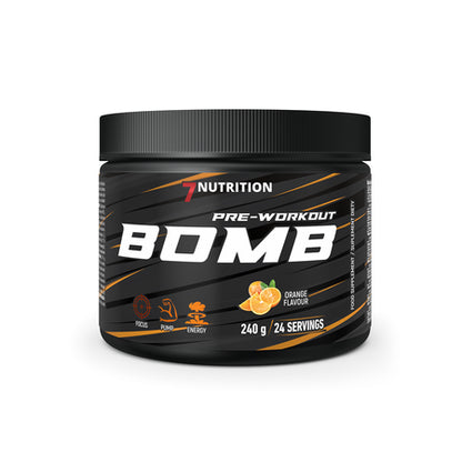 7Nutrition Pre-Workout Bomb Orange Flavor, 240g, 24 Servings für Energie und Fokus