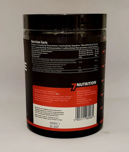 7Nutrition Kreatin-Monohydrat Dose mit Nährwertangaben, 500g, für Sport und Training
