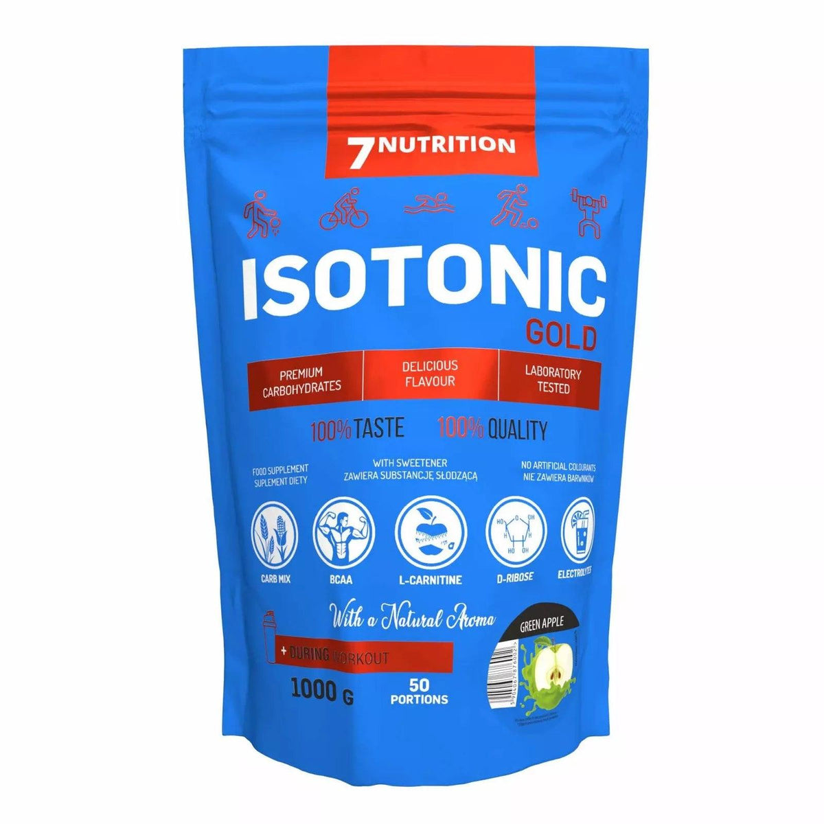Isotonisches Gold-Getränk mit grünem Apfel-Aroma, 1000g, ideal für Workouts und Sportnahrung