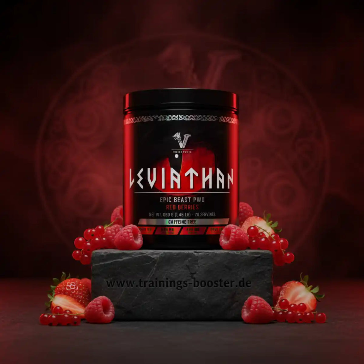 Levinthan Epic Beast PWO Red Berries Nahrungsergänzungsmittel in roter Dose mit Beeren