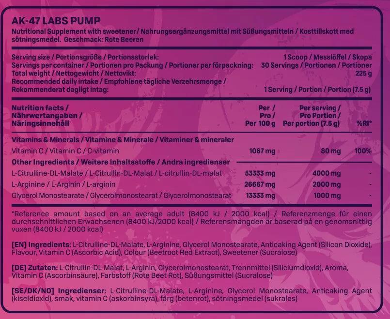 AK-47 Labs Pump Nahrungsergänzungsmittel mit Vitamin C, L-Citrullin und L-Arginin für Sportler