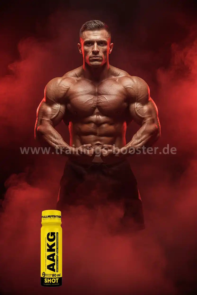 Muskulöser Athlet mit AAKG Shot – Booster für Kraft & Ausdauer im Training