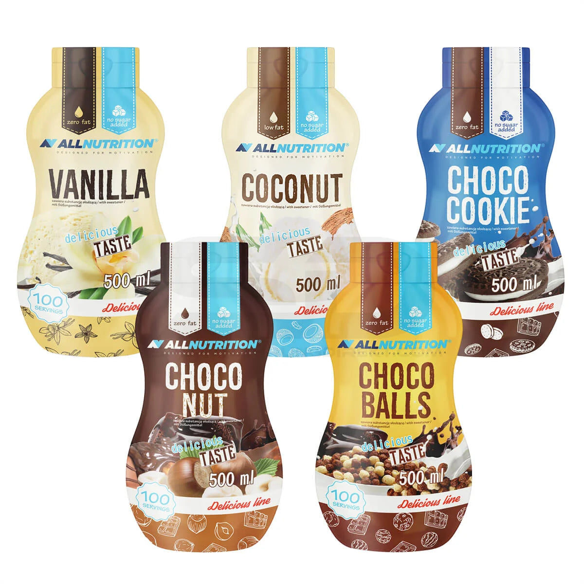AllNutrition Delicious Line Protein Shakes: Vanilla, Coconut, Choco Cookie, Choco Nut, Choco Balls – 500ml, zero fat, no sugar added