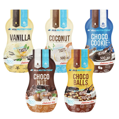 AllNutrition Delicious Line Protein Shakes: Vanilla, Coconut, Choco Cookie, Choco Nut, Choco Balls – 500ml, zero fat, no sugar added
