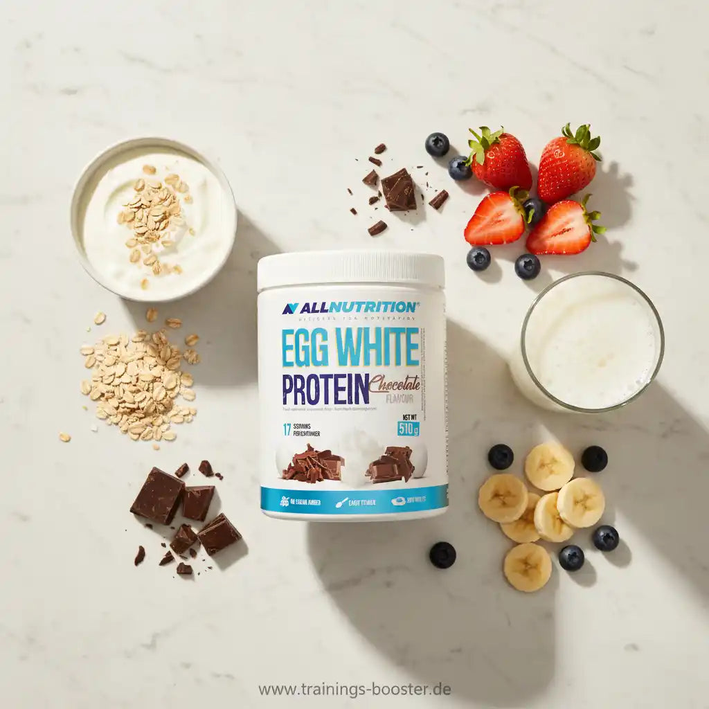 Eiweißpulver Schokolade mit Beeren, Bananen und Joghurt für Sportnahrung