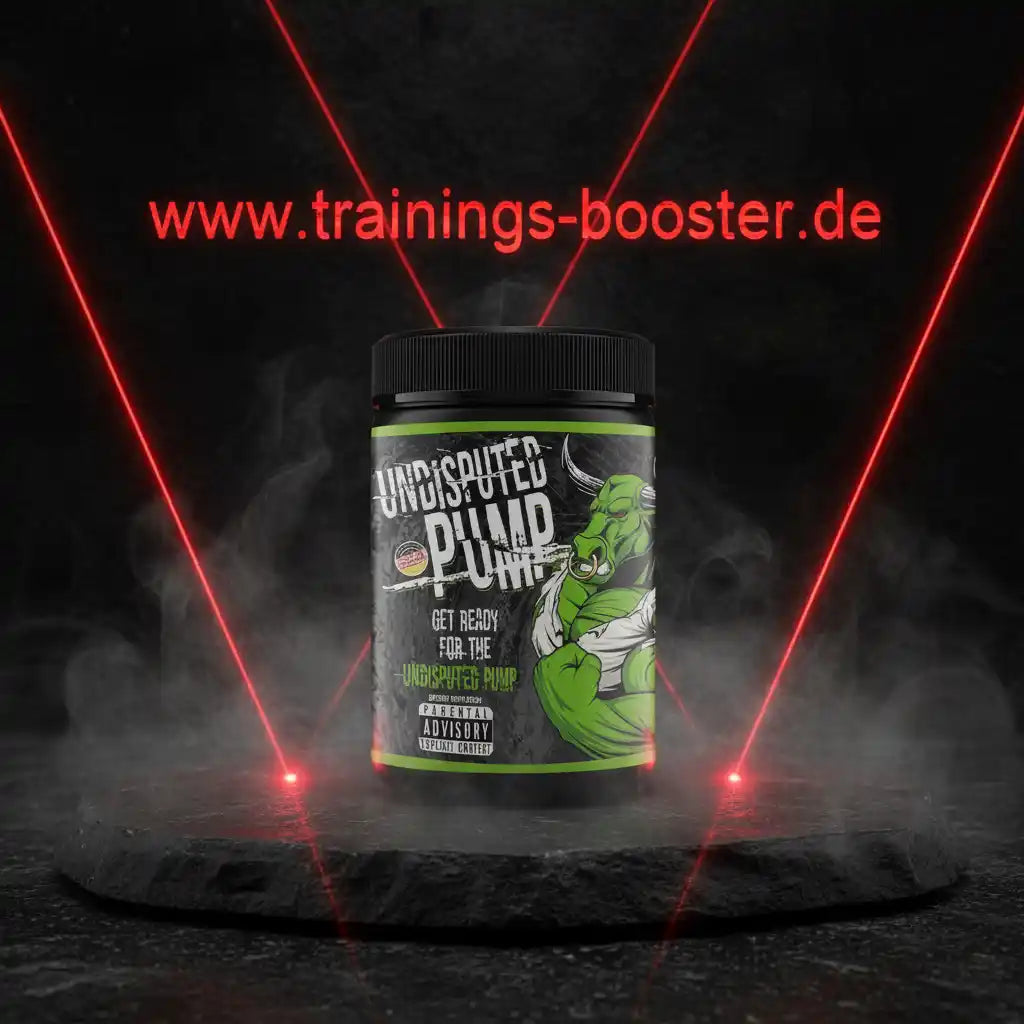 Undisputed Pump Trainings-Booster Dose mit grünem Bullen-Logo auf dunklem Steinuntergrund