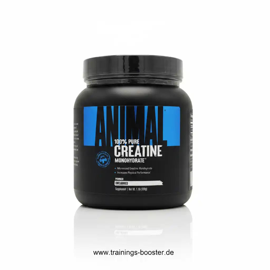 100% reines Creatin-Monohydrat Pulver in schwarzer Dose, Sportnahrung für mehr Kraft und Leistung