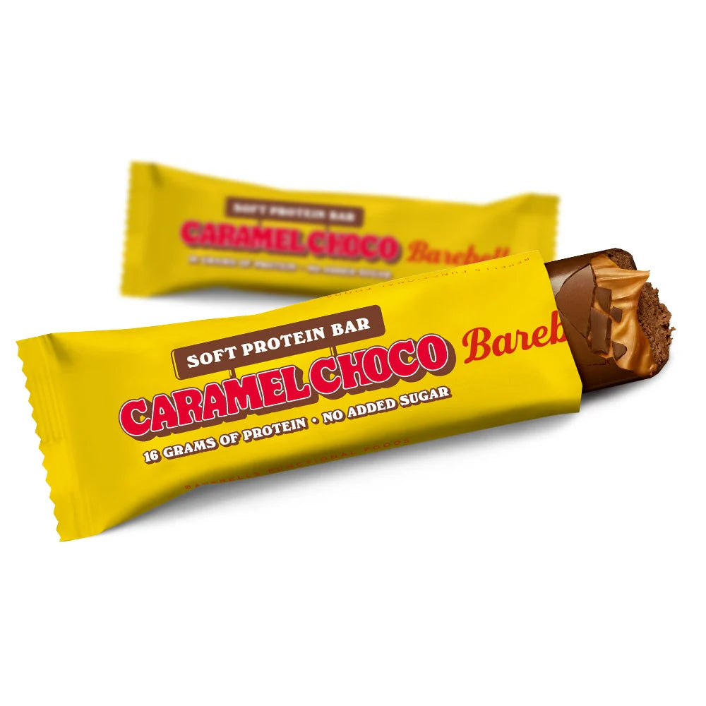 Caramel Choco Proteinriegel mit 16g Protein, ohne zugesetzten Zucker, weiche Textur