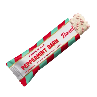 Peppermint Bark Protein Bar mit 20g Protein, weißer Schokolade und rosa Streuseln, ideal für Sportler