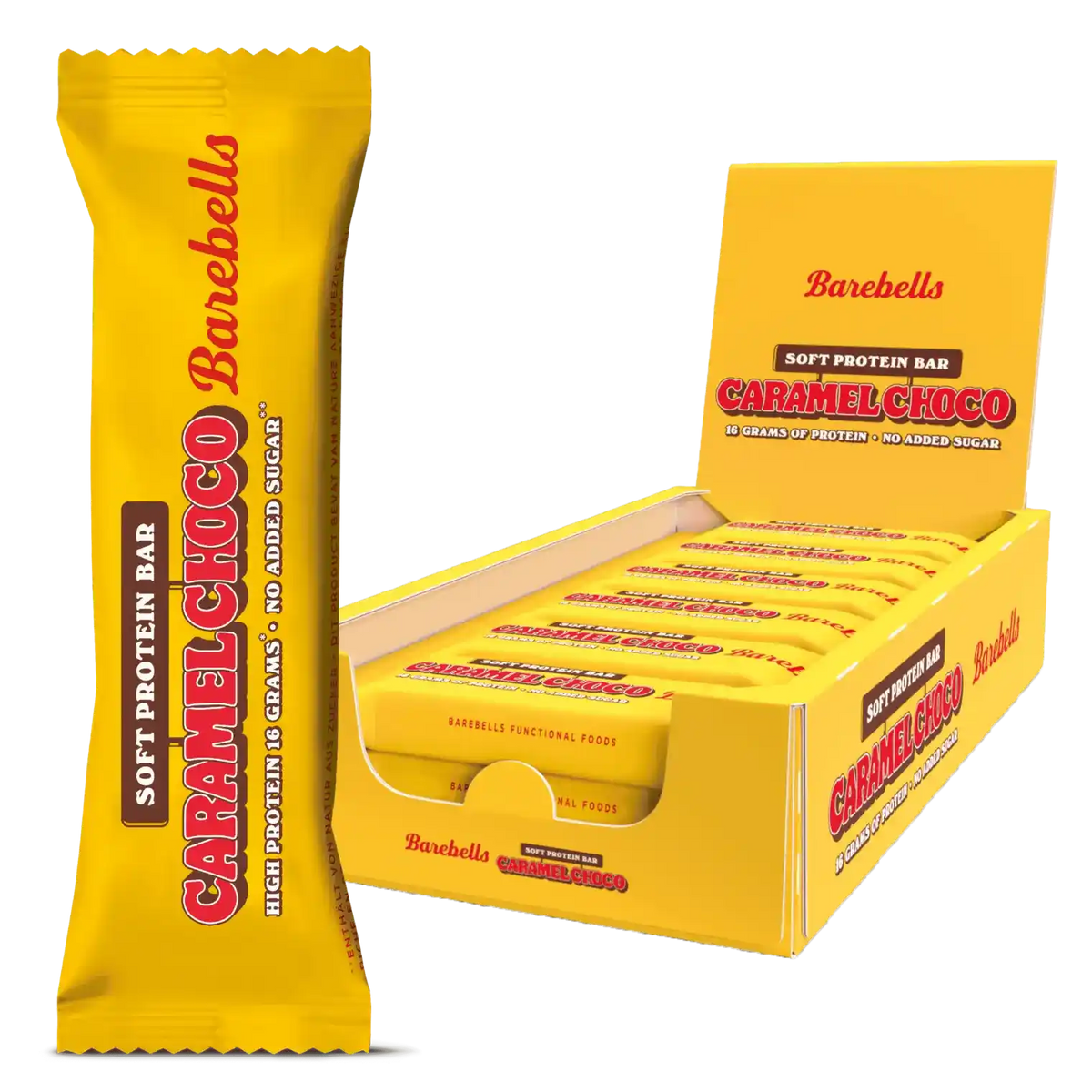 Barebells Soft Protein Bar Caramel Choco – 16g Protein, kein zugesetzter Zucker, gelbe Verpackung