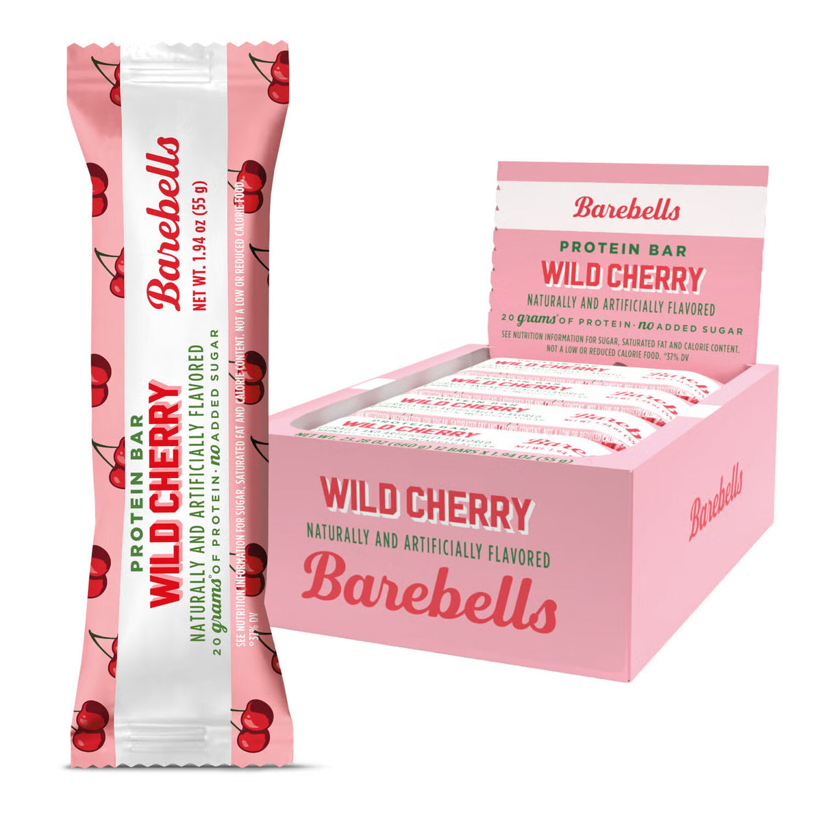 Barebells Protein Bar Wild Cherry, 20g Protein, keine zugesetzten Zucker, rosa Verpackung