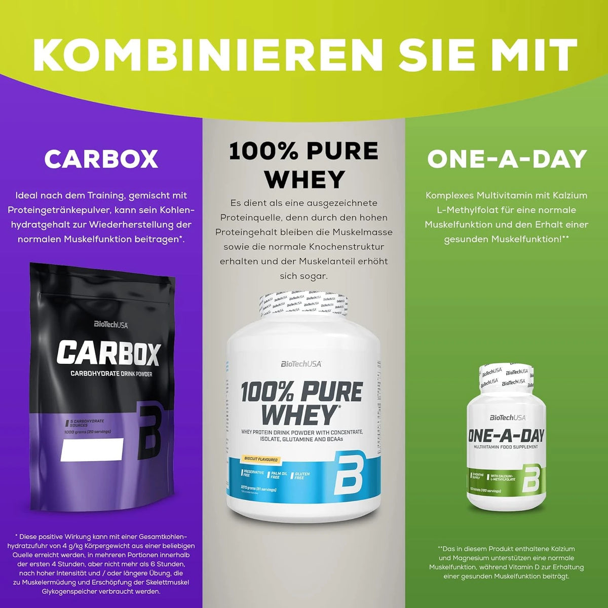 BioTechUSA CARBOX, 100% Pure Whey & One-A-Day Multivitamin – ideale Kombi für Training & Muskelaufbau
