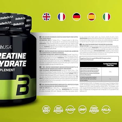BioTechUSA Creatine Monohydrat Supplement mit ISO, HACCP, GMP Zertifizierungen – ideal für Sportler und Fitness