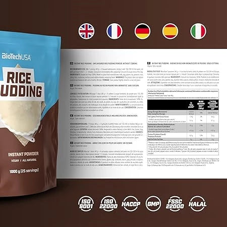 BioTechUSA Reispudding Instantpulver 1000g – vegan, all natural, mit ISO, HACCP, Halal Zertifizierung