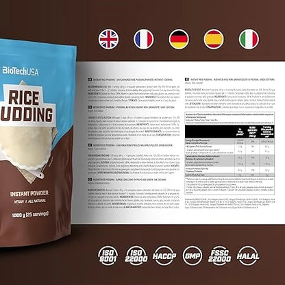 BioTechUSA Reispudding Instantpulver 1000g – vegan, all natural, mit ISO, HACCP, Halal Zertifizierung