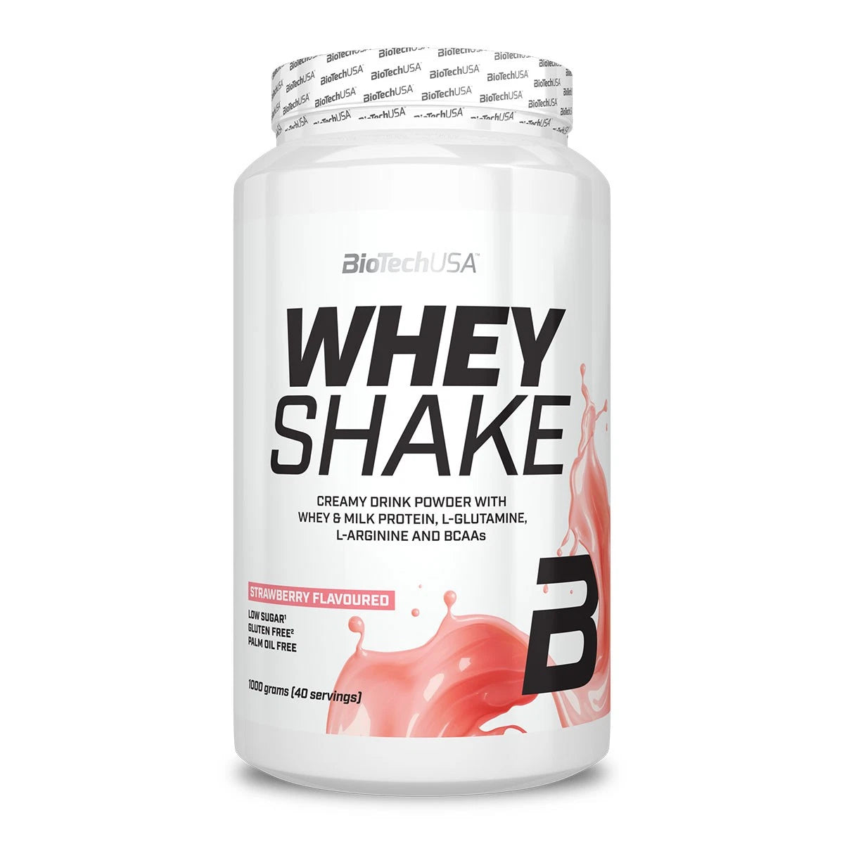 BioTechUSA Whey Shake Erdbeer, cremiges Proteinpulver mit Whey & Milchprotein, BCAAs, glutenfrei