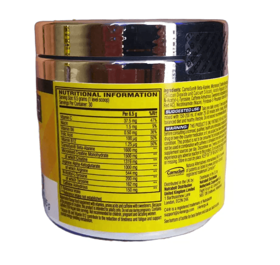 Nährwerttabelle und Inhaltsstoffe des Cellucor C4 Pre Workout Boosters