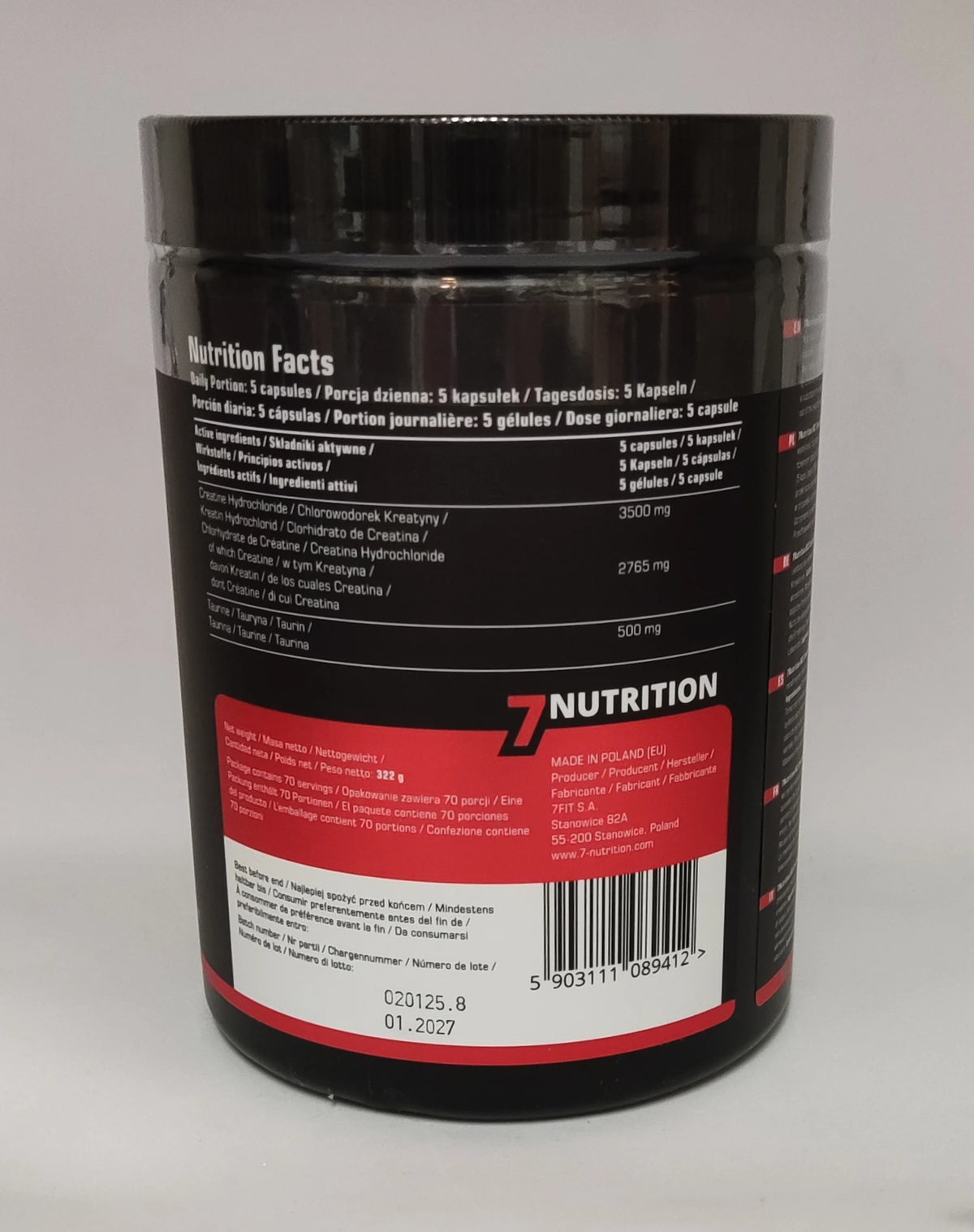 7NUTRITION Kreatin-Booster mit Taurin, 70 Portionen, Nahrungsergänzungsmittel für Sportler