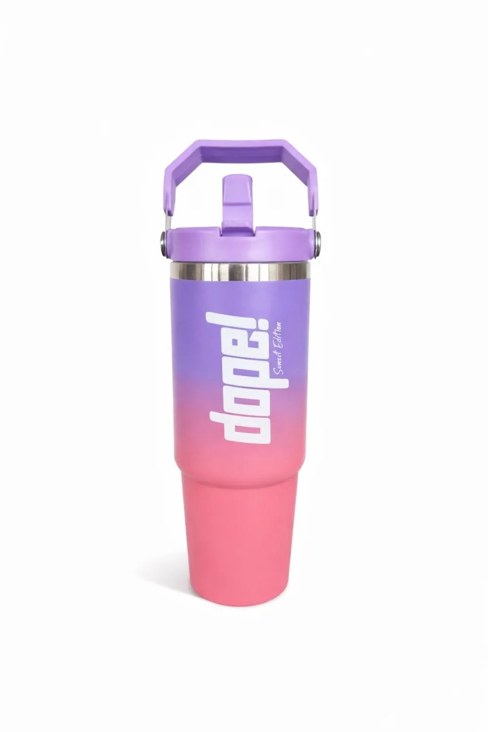 Lila-rosa Dope! Sunset Edition Trinkflasche mit Griff für Sport und Training