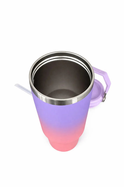 Lila-rosa Isolierbecher mit Strohhalm und Deckel für Sportnahrung und Booster
