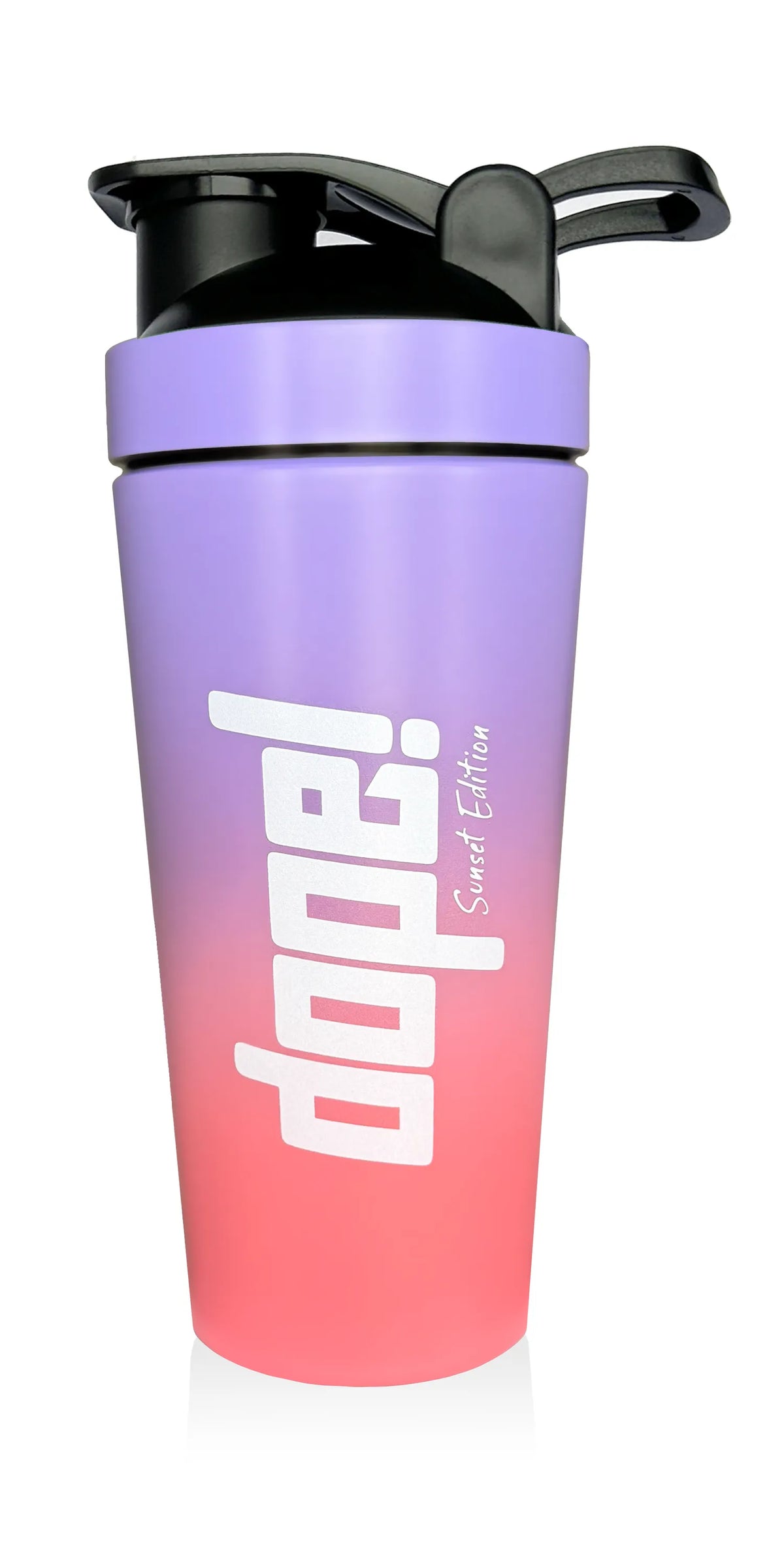 Lila-rosa Shaker mit 'dope!' Aufschrift für Sportnahrung und Booster
