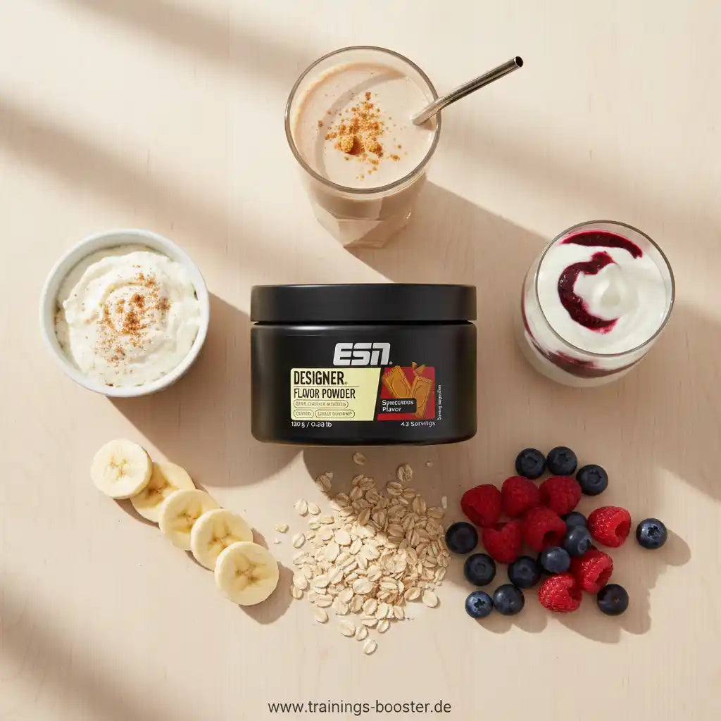 ESN Designer Flavor Powder mit Bananen, Beeren und Haferflocken für leckere Smoothies und Joghurt