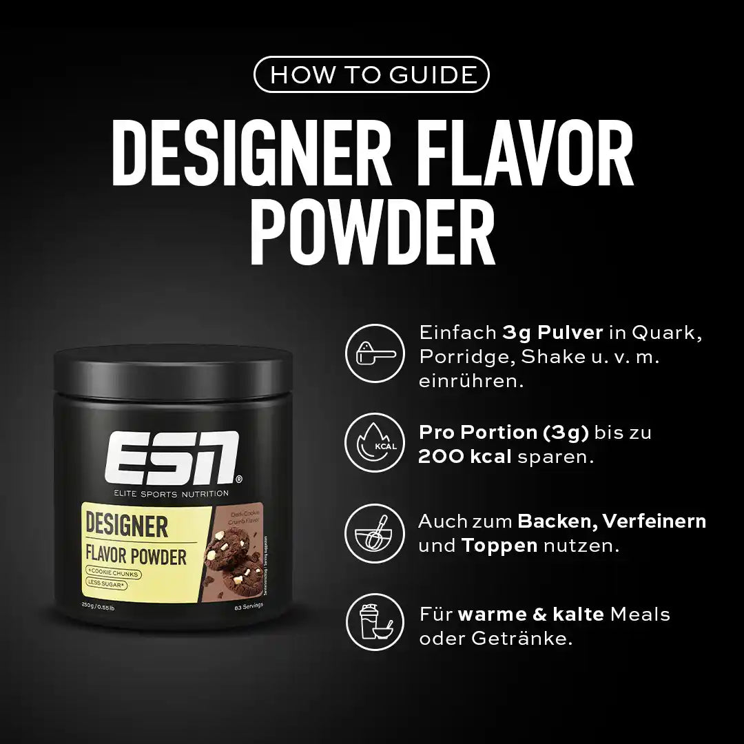 ESN Designer Flavor Powder für Shakes, Porridge & Backen – Geschmacksbooster mit weniger Zucker