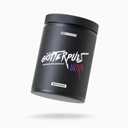 OS Nutrition Götterpuls ULTRA Premium Pre Workout in der White Edition, schwarze Dose