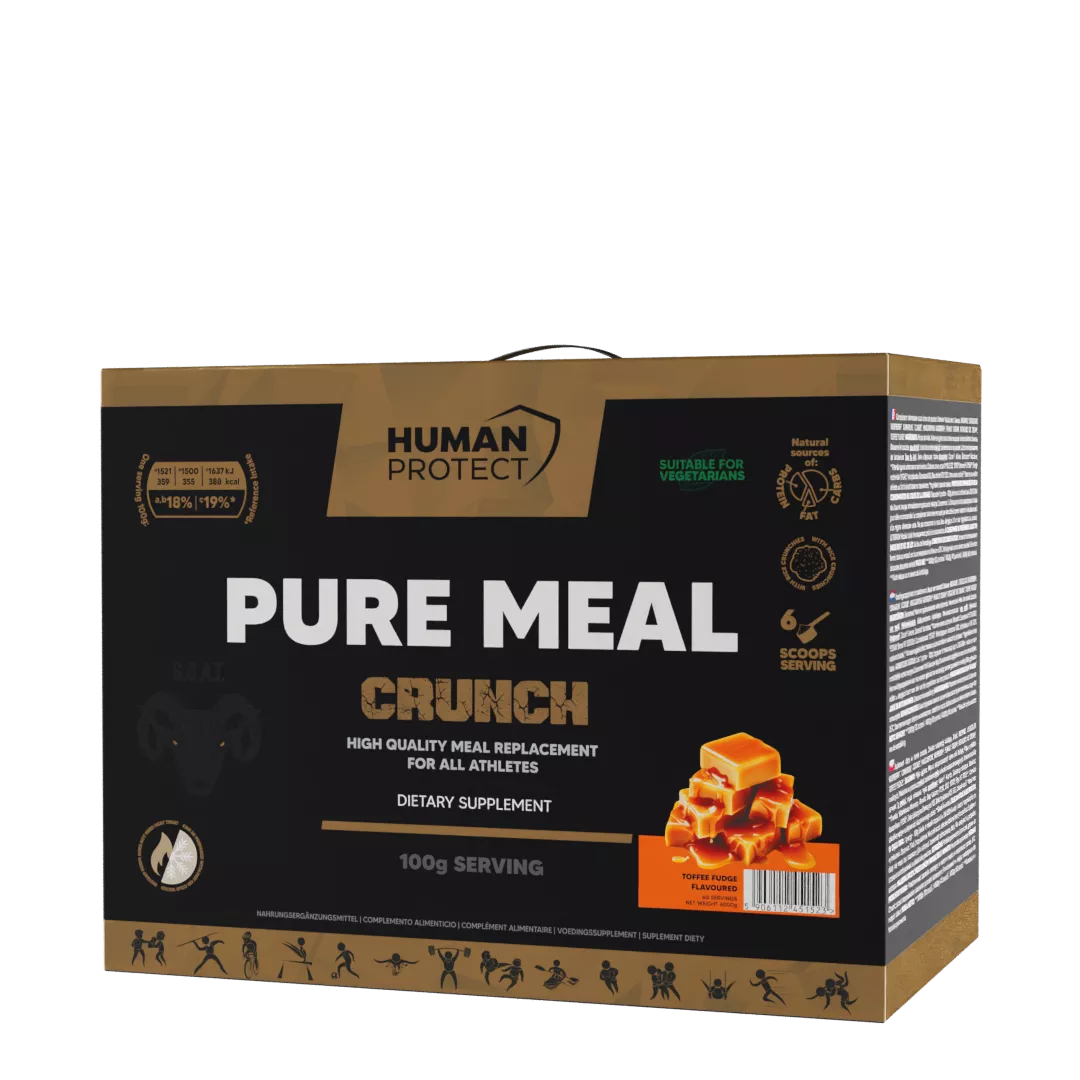 Human Potect Pure Meal Crunch Mahlzeitenersatz in Toffee Fudge Geschmack, 3000g Packung.