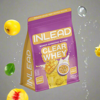 Inlead Nutrition Clear Whey Isolate in Mango Maracuja Geschmack, 500g Packung.
