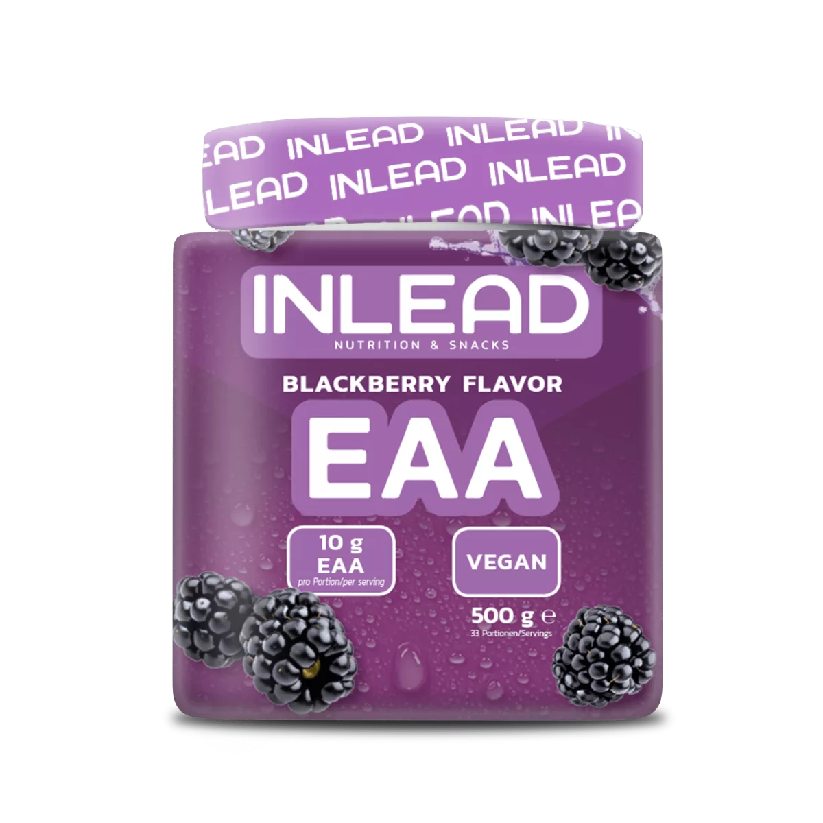 Inlead Nutrition EAA Pulver im 500g Becher, Geschmack Brombeere, vegan