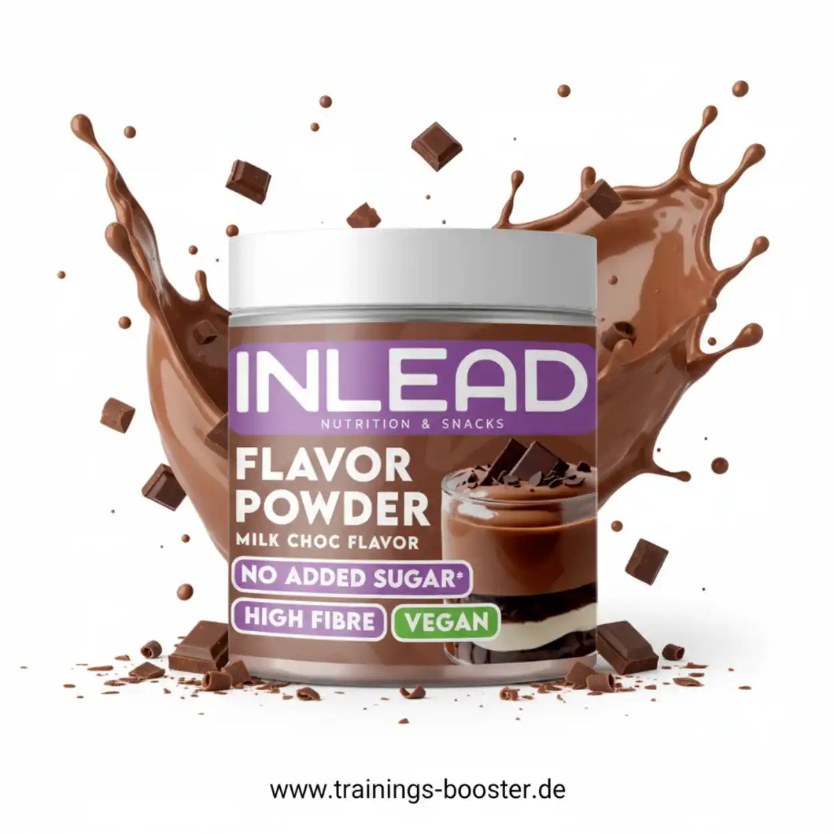 Inlead Nutrition Flavor Powder in Milchschokolade Geschmack, vegan und zuckerfrei.