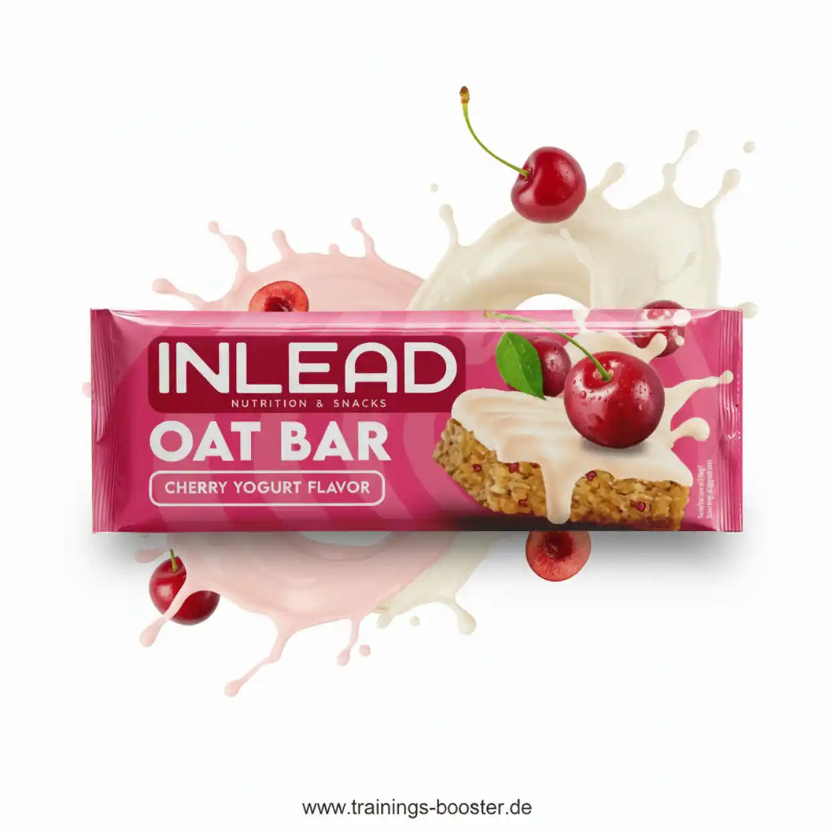 Inlead Nutrition Oat Bar in Kirsch-Joghurt-Geschmack mit Kirschen und Joghurt-Spritzern