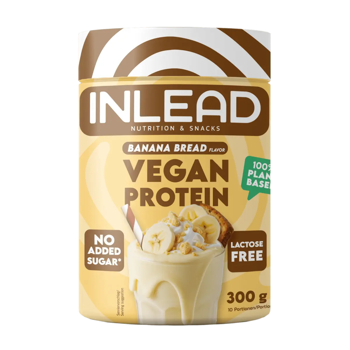 Inlead Vegan Protein im Geschmack Banana Bread, 300g Dose, laktosefrei und ohne Zuckerzusatz.