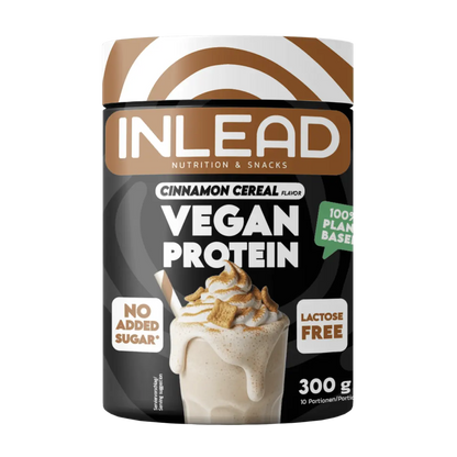 Inlead Vegan Protein Pulver mit Zimt-Müsli Geschmack, 300g, laktosefrei und ohne Zuckerzusatz.