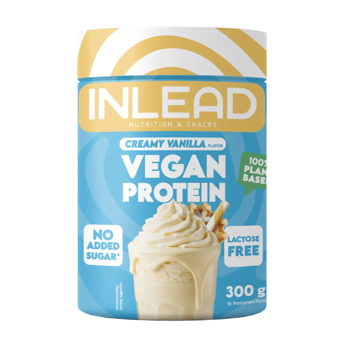 Inlead Vegan Protein im Geschmack Creamy Vanilla, 300g Dose, laktosefrei und ohne Zuckerzusatz