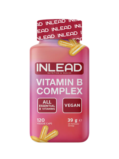 Vitamin B Komplex 120 Kapseln, vegan, Nahrungsergänzungsmittel, rote Dose mit Kapseln