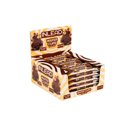 Inlead Wafer Cups Haselnuss in einer Displaybox, zuckerfrei.