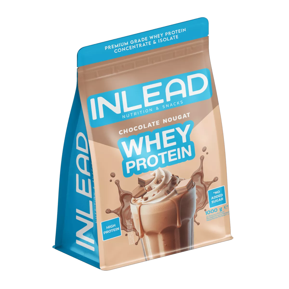 INLEAD Whey Protein Schokoladen-Nougat, hochwertiges Eiweißpulver ohne Zuckerzusatz, 1000g