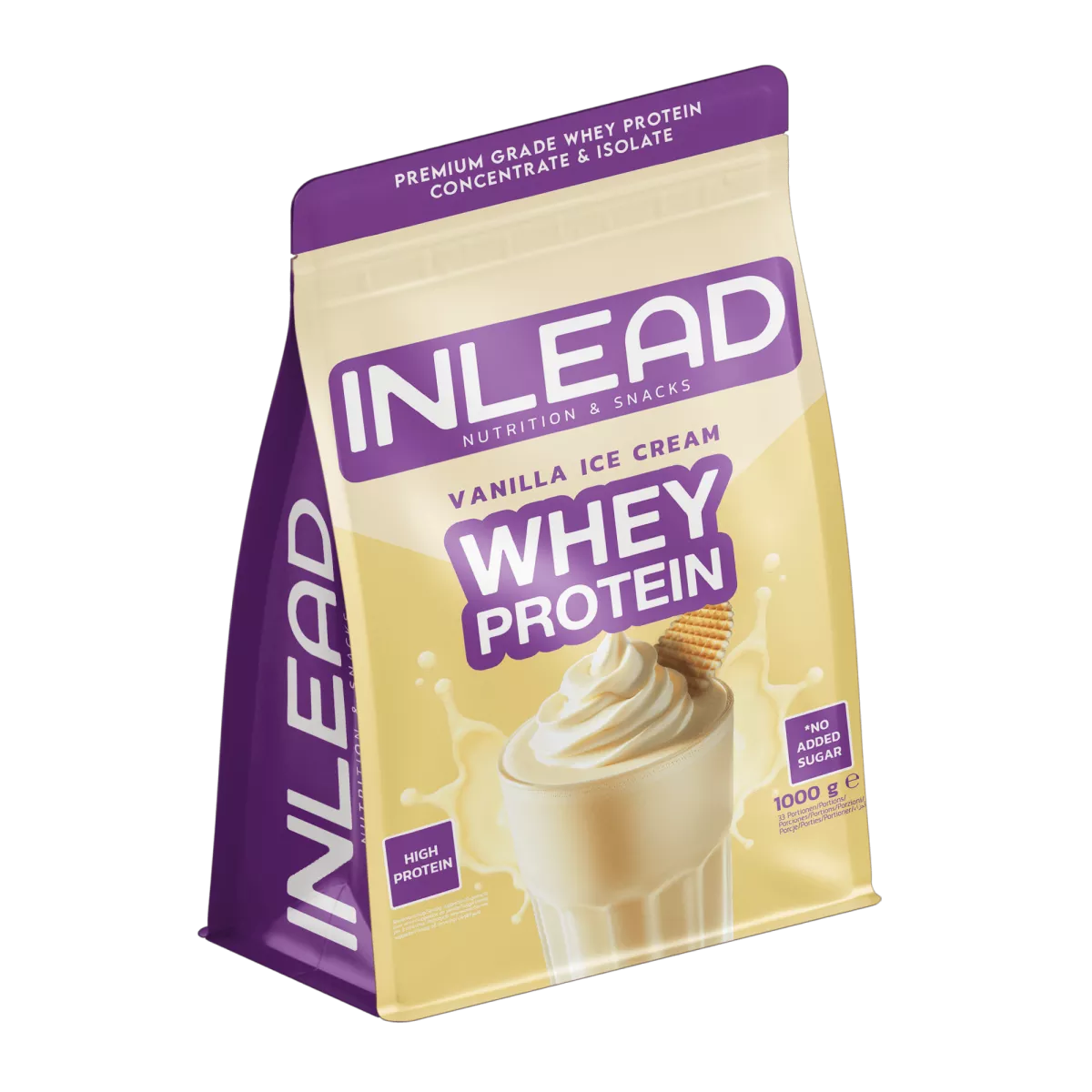 INLEAD Whey Protein Vanille Eiscreme, hochwertiges Proteinpulver ohne Zuckerzusatz, 1000g