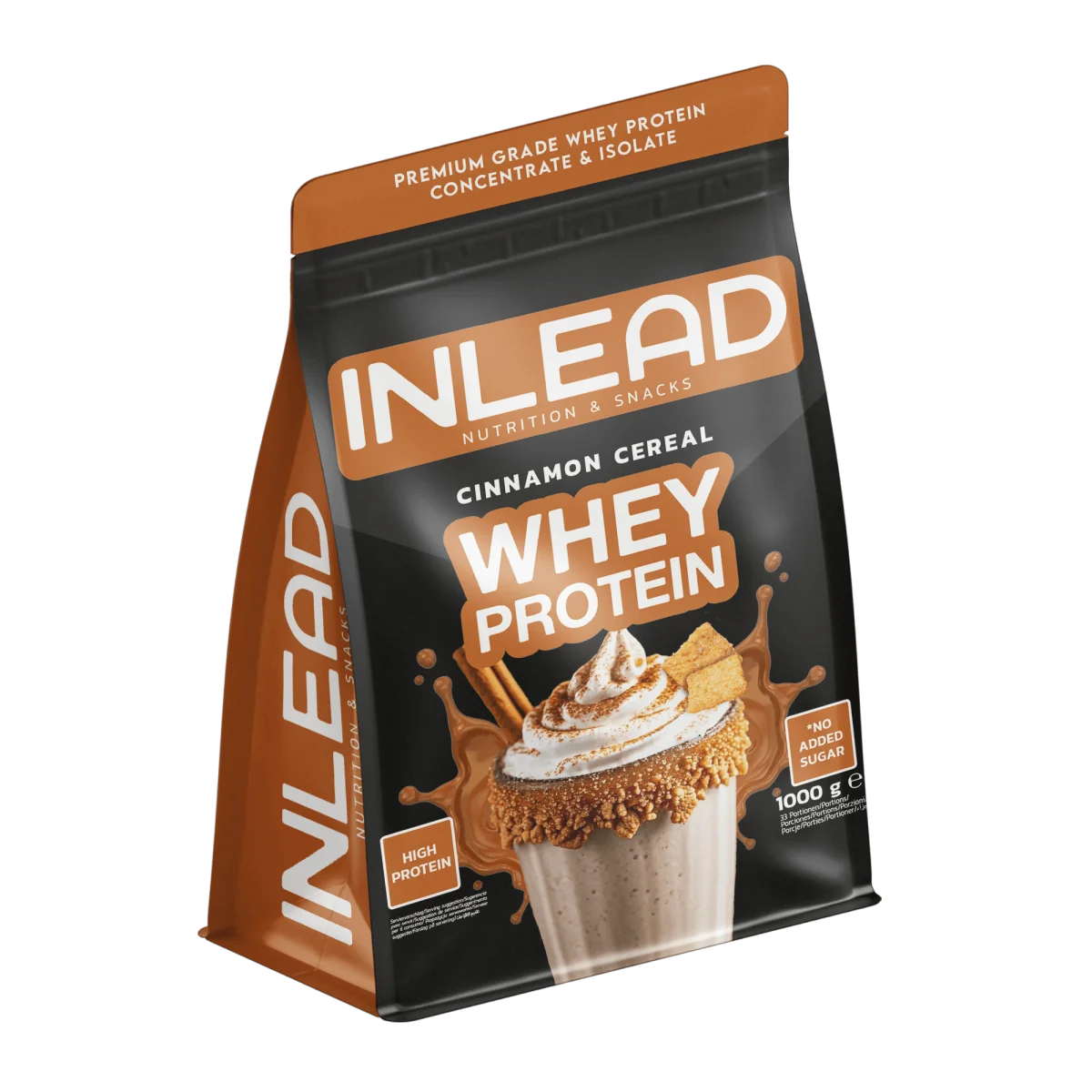 INLEAD Whey Protein Pulver Zimt-Cerealien Geschmack, hochproteinhaltig, ohne zugesetzten Zucker, 1000g