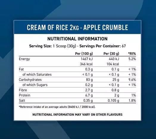 Ernährungsinformationen für Cream of Rice 2kg Apfel-Crumble – ideal für Sportler und Fitness-Booster